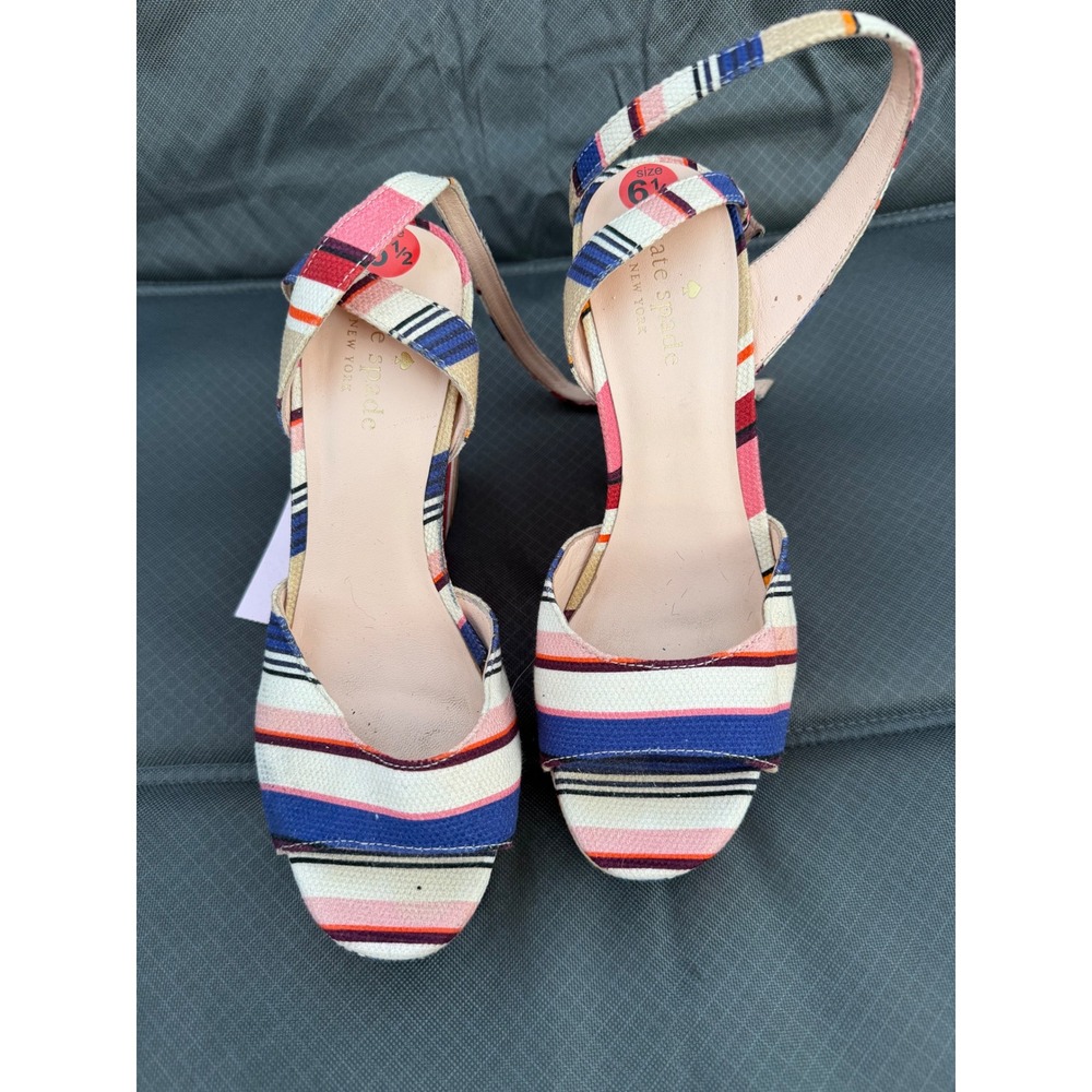 Kate Spade New York Multi Color Striped Canvas Wedge Sandals Size 6.5 M